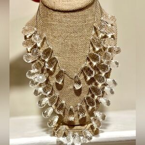 Elegant Silver 3 Tier Vintage Crystal Necklace